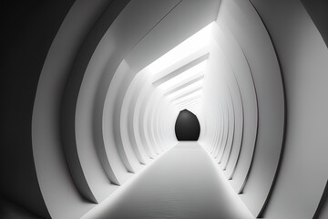 futuristic white tunnel that leads to light. Broad angle. Abstract ed backdrop in modern style. Generative AI