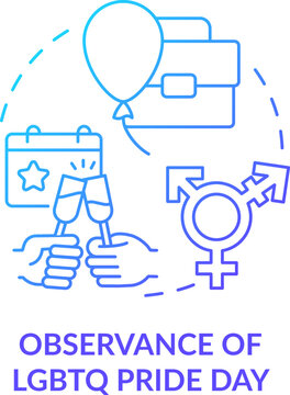 Observance of LGBTQ pride day blue gradient concept icon. Corporate event. Creating inclusive workplace abstract idea thin line illustration. Isolated outline drawing. Myriad Pro-Bold font used