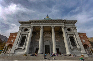 OROPA, ITALY, OCTOBER 30, 2022 - View of Oropa Sanctuary, marian sanctuary dedicated to the Black Madonna, Biella province, Piedmont, Italy