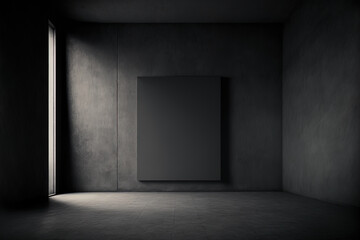 dark wall background. Empty workplace, in front of an abstract package. Generative AI