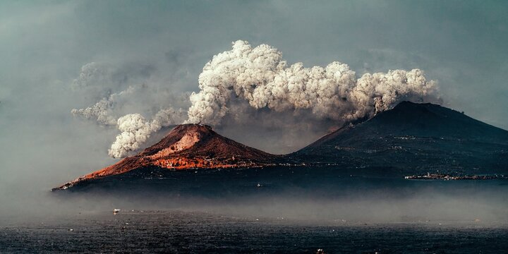 Mountain volcano eruption force power element abstraction, Generative AI