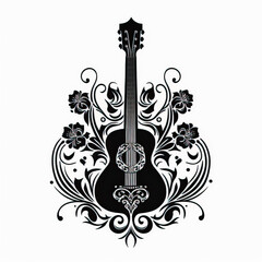 Spanish guitar drawing tattoo design with black inks on white background. musical instruments created with Generative AI technology
