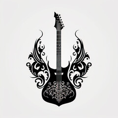 guitar drawing tattoo design with black inks on white background. musical instruments created with Generative AI technology