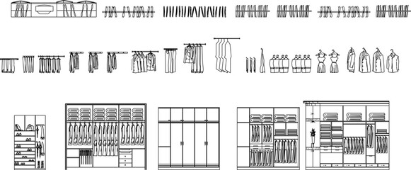 collection of sketches vector illustrations of clothing store accessories and wardrobes