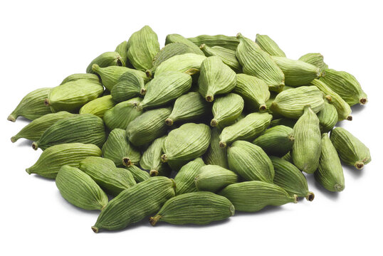 Pile of green Cardamom, cardamon or cardamum (dried fruits of Elettaria cardamomum) isolated png