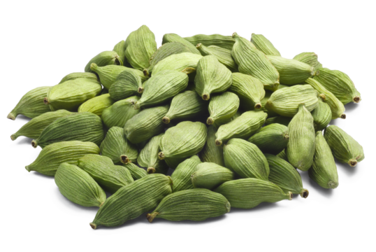 Pile of green Cardamom, cardamon or cardamum (dried fruits of Elettaria cardamomum) isolated png