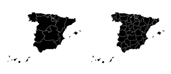 Spain map municipal, region, state division. Administrative borders, outline black on white background vector. - obrazy, fototapety, plakaty