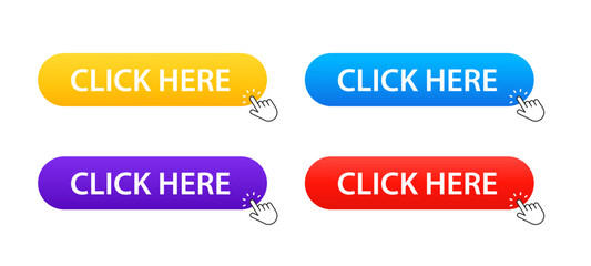 Click here button with arrow pointer click on white isolated background. Vector illustrationPrint