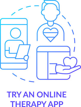 Try online therapy app blue gradient concept icon. Help on internet. Finding LGBTQ friendly therapist abstract idea thin line illustration. Isolated outline drawing. Myriad Pro-Bold font used