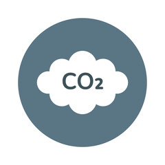 CO2 emission reduction logo flat vector icon isolated on white. Dark blue cloud with CO2 text, carbon greenhouse gas fumes, air pollution, global warming effect concept.