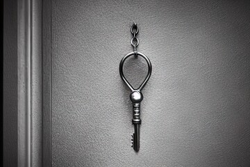 Single metal key with shiny chain. Password protection, Generative AI