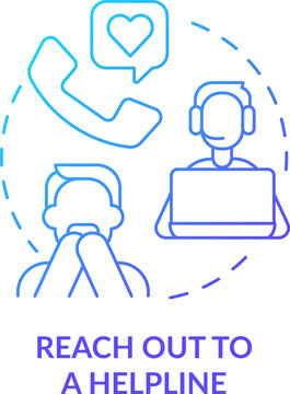 Reach out to helpline blue gradient concept icon. Mental health program. Find LGBTQ friendly therapist abstract idea thin line illustration. Isolated outline drawing. Myriad Pro-Bold font used