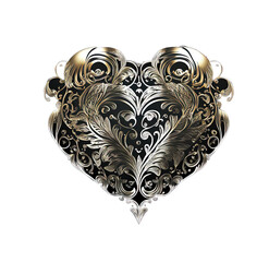 Metallic silver heart, transparent background, vector, Valentine's day, Generative AI
