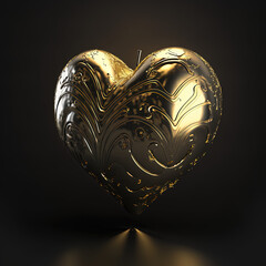 Metallic golden heart, banner, Valentine's day, Generative AI