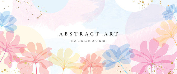 Abstract art background vector. Luxury watercolor botanical flowers with golden ink splatter texture background. Art design illustration for wallpaper, poster, banner card, print, web and packaging.  - obrazy, fototapety, plakaty