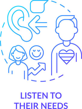 Listen to their needs blue gradient concept icon. Inclusion providing. Support LGBTQ seniors abstract idea thin line illustration. Isolated outline drawing. Myriad Pro-Bold font used
