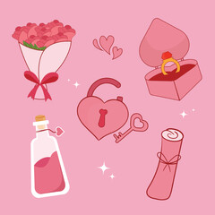 Hand drawn valentines day element collection in flat design simple and elegant vector design