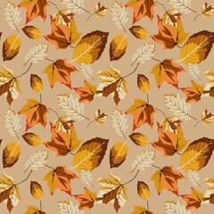 Autumn leaves seamless pattern vector design for fabric or wallpaper.