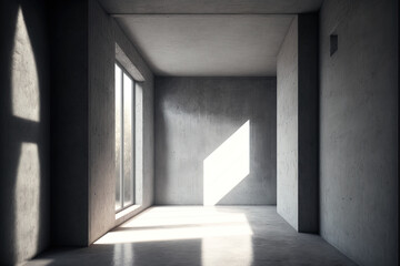 interior of a room made of rough concrete with light. Generative AI