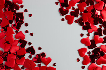 Red hearts isolated on white background, top view, for Valentine's Day. 