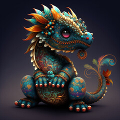 Fototapeta premium Colorful, cute, magic fantasy chineese dragon illustration