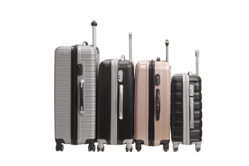 Studio shot of four suitcases with wheels