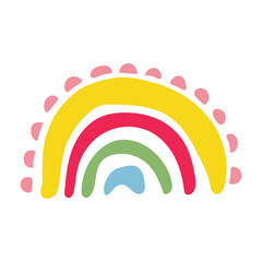 Doodle hand drawn rainbow. Cartoon colorful style isolated on white background. Design baby cute, sketch style. 