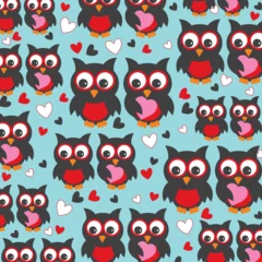 Fotobehang valentine or wedding pattern with owls and hearts © Erwin