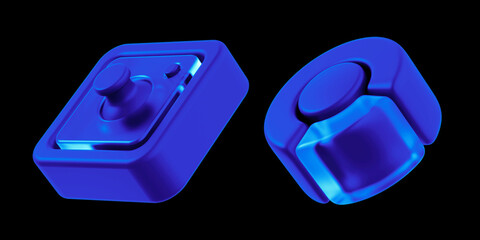 3d web icon, realistic website template, blue glass illustration