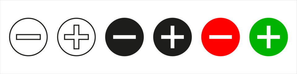 plus and minus signs vector icons set
