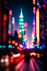 Abstract background New York night, neon lights. Colorful lights from the City light blur bokeh...