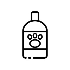 Animal shampoo line icon. Pets, award, animal show, vaccination, veterinary clinic, booth, toys, ball, paw, bottle, tag, spray. animal concept. Vector black line icon on a white background
