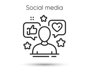 Social media specialist line icon. Media influence sign. Social blogger symbol. Illustration for web and mobile app. Line style influence person icon. Editable stroke social media blogger. Vector