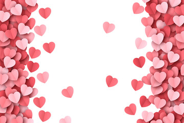 Scattered Papercut Hearts Confetti Valentine's Day Abstract Isolated Frame. 14 February Love Background. PNG Design Element