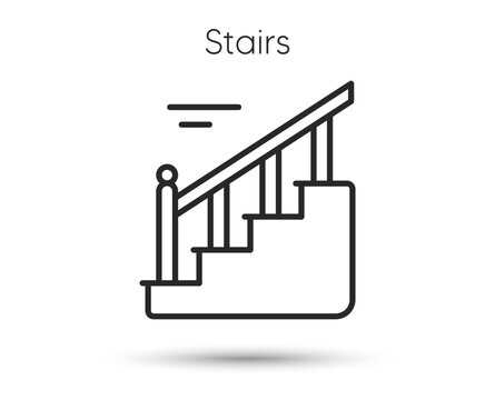 Stairs Line Icon. House Staircase Sign. Steps With Railing Symbol. Illustration For Web And Mobile App. Line Style House Stairs Icon. Editable Stroke Staircase With Railing. Vector Illustration