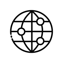 Globe line icon. Geography, lesson, round the world, traveler, hike, tourist, tourism, vacation, vacation, ticket, plane, turnover. Travel concept. Vector black line icon on a white background