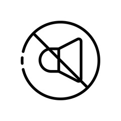 Sound off line icon. Circle, loudspeaker, control, turn off, turn on, music, gadgets, button. Technology concept. Vector black line icon on a white background.