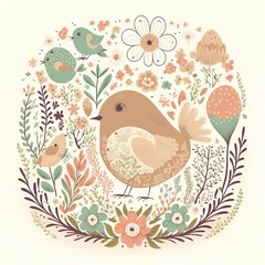easter greeting card with eggs and birds