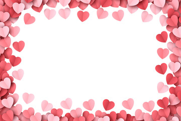 Scattered Papercut Hearts Confetti Valentine's Day Abstract Isolated Elegant Frame. 14 February Love Background. PNG Design Element