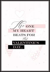 Valentines Day, February 14 Holiday Romantic Poster or Card for Lovers with Hearts and Typography.