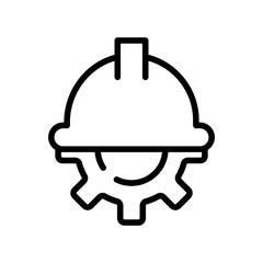 Settings line icon. Wrench, helmet, construction, mechanism, settings, parameters, search, research, correction, setting, sorting. The concept of parameters. Vector black line icon on white background