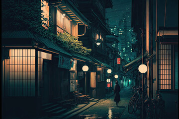 Lofi tokyo street at night - obrazy, fototapety, plakaty