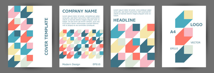 Business catalog cover layout collection A4 design. Modernism style isometric certificate mockup