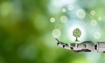 Mechanical trees for capturing carbon dioxide, carbon sequestration concept. Climate change...