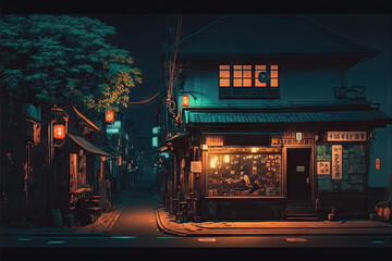 Lofi tokyo street at night - obrazy, fototapety, plakaty