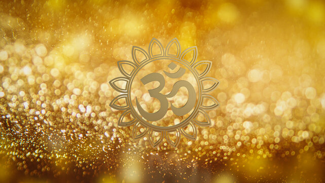 The gold ohm hindu symbol on luxury broken for background concept 3d rendering.