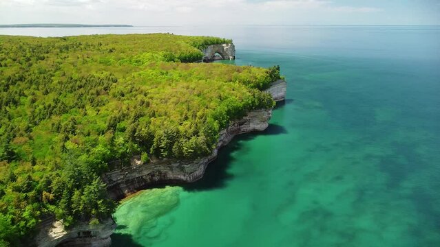 Aerial Shot of Rock Cliffs at Pictured Rocks National Lakeshore, Michigan