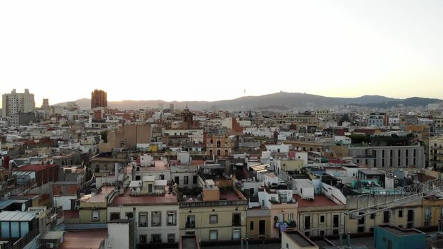 Sunset drone footage from Barcelona - tilting up