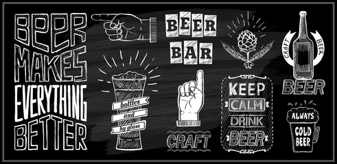 Chalk beer menu board quote phrases set - beer make everything better, keep calm drink beer