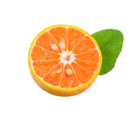 tangerine or mandarin fruit with leaves isolated  transparent png